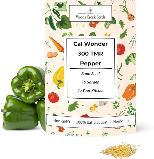 Woods Creek Seeds: Cal Wonder 300 TMR Sweet Pepper Seeds for Planting - Over 250 Heirloom Non-GMO