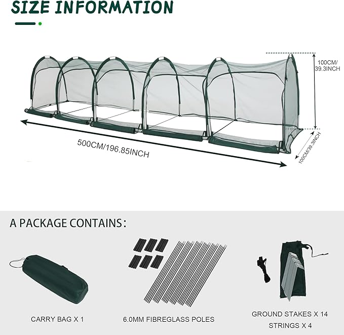 Flexible Net Grow Tunnel - Garden Greenhouse Mesh Cover Growhouse Cloche for Protecting Fruit