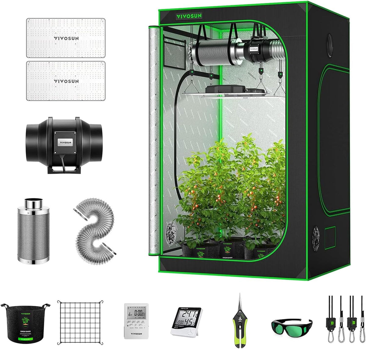 VIVOSUN GIY 4x4 ft. Grow Tent Complete System, Grow Tent Kit Complete with 6 Inch Inline Fan