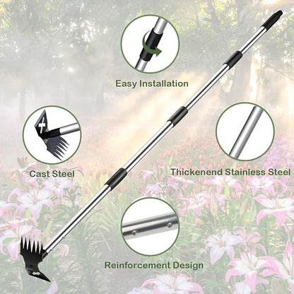 Weed Puller Tool with Long Handle - 60" Manual Weeder Remover Tool, 2 in 1 Hand Weed Rake and