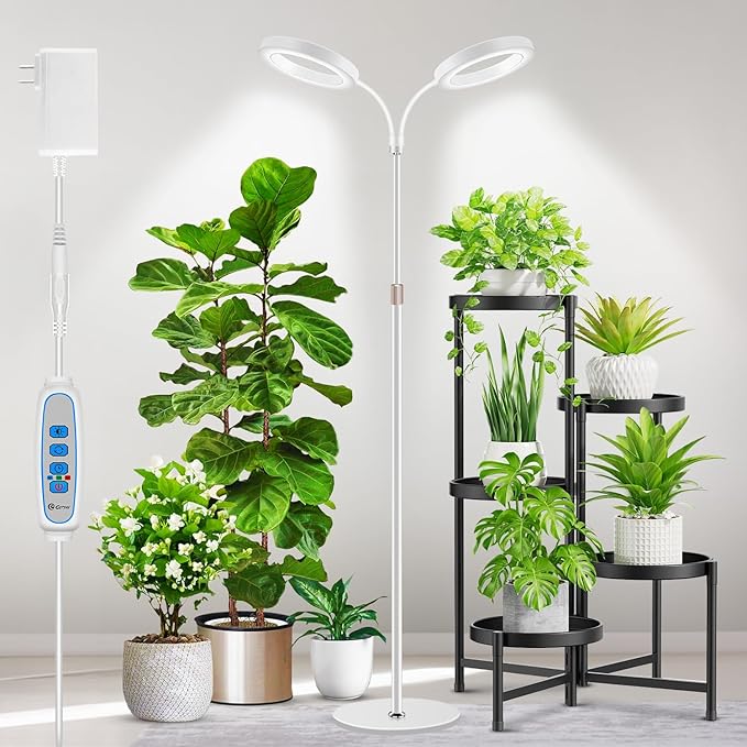 Large Plant Light for Indoor Plants, 2 Head Full Spectrum Grow Light with 68" Adjustable Stand for