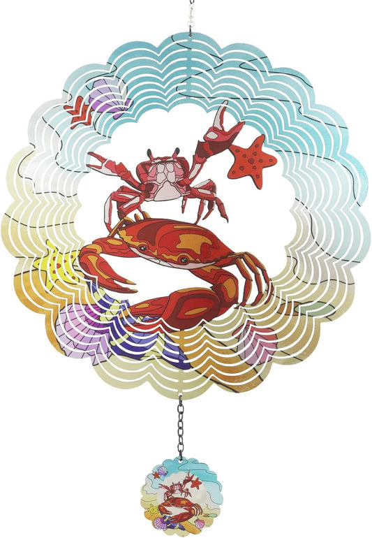 Crab 3D Wind Spinner Kinetic Metal Art Hanging Wind Spinner Outdoor Decoration Ocean Ornaments