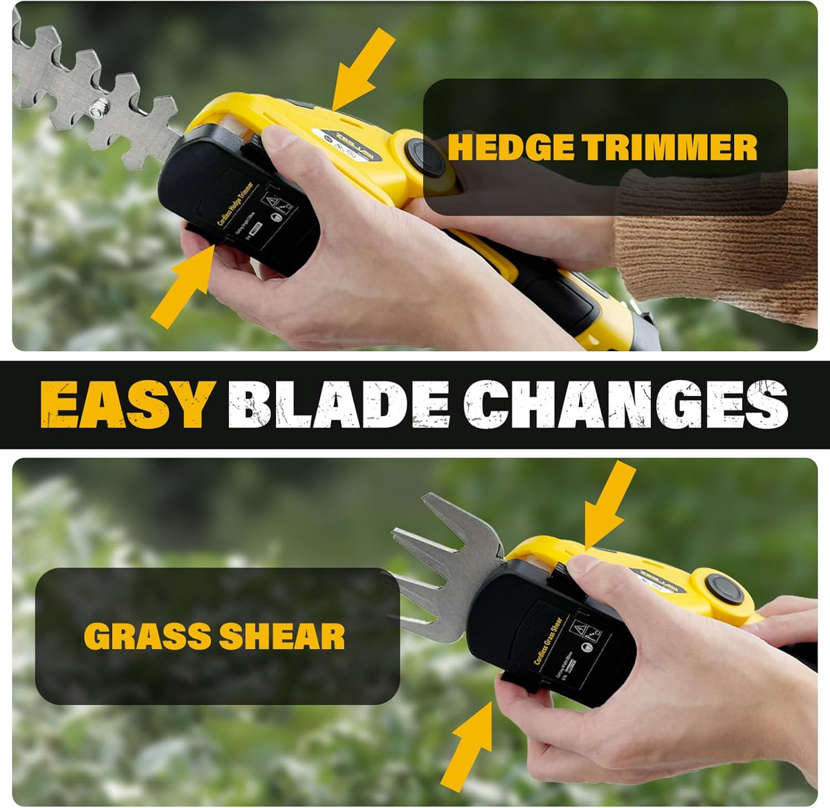 7.2V Cordless Hedge Trimmer & Grass Shears, 2 in 1 Electric Handheld Shrub Trimmer, Lightweight