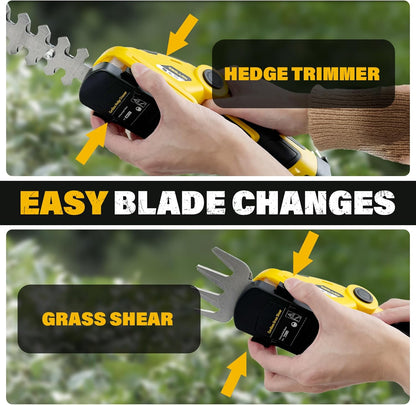 7.2V Cordless Hedge Trimmer & Grass Shears, 2 in 1 Electric Handheld Shrub Trimmer, Lightweight