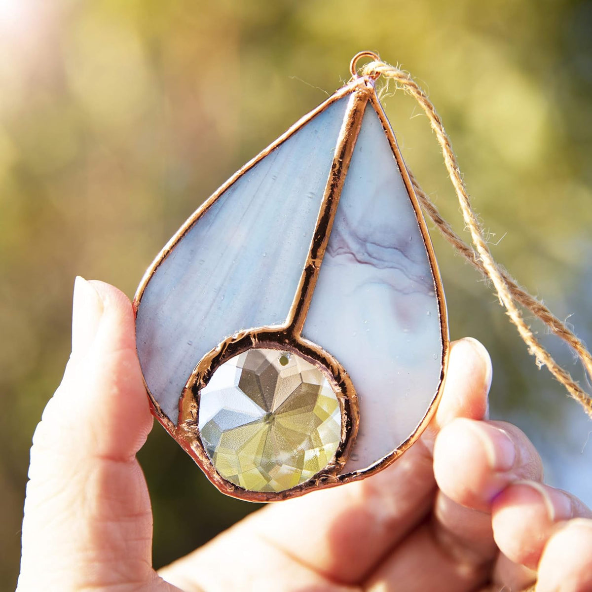 H&D HYALINE & DORA Art Stained Glass Suncatcher Teardrop Ornament, Suncatchers Hang for Window