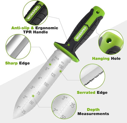WORKPRO Hori Hori Garden Knife, 7" Stainless Steel Blade with Cutting Edge, Garden Tools with