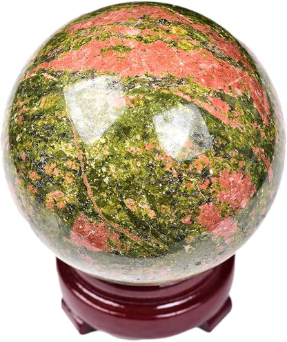 JIC Gem Unakite Stone Crystal Sphere Ball with Decorative Stand Quartz Crystal Ball Healing
