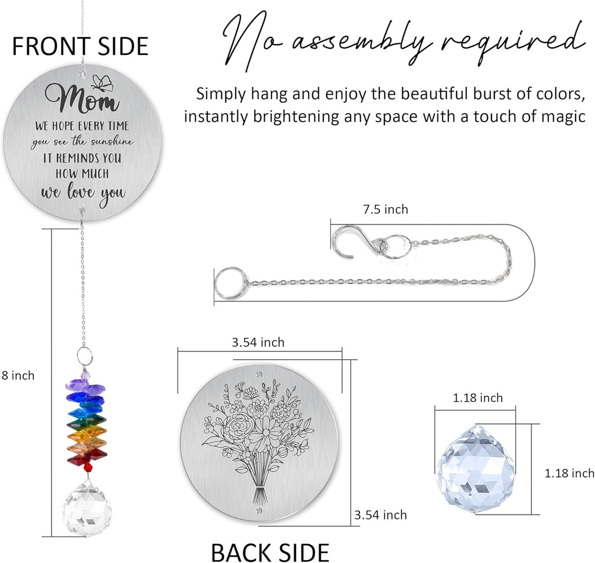Gifts for Mom - Mom we Love You - Birthday Gift Crystal Suncatcher Rainbow Maker - Hanging Window