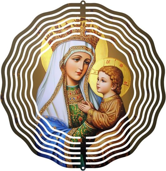 Crown Virgin Mary Wind Spinner, Metal Wind Spinners Outdoor Indoor, Religious Jesus Christ Garden