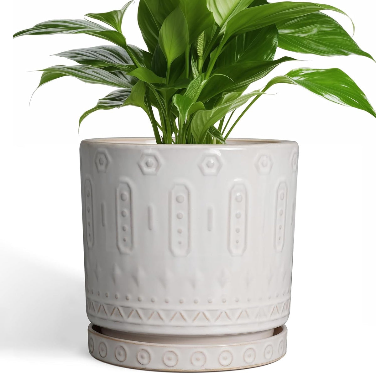 Ceramic Planter for Indoor Plants - 8 Inch Plant Pot Outdoor Flower Pot with Drainage Holes and
