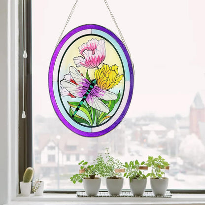 Stained Glass Window Hanging Dragonfly Suncatchers 10 Inch Glass Panel Sun Catchers Indoor Window