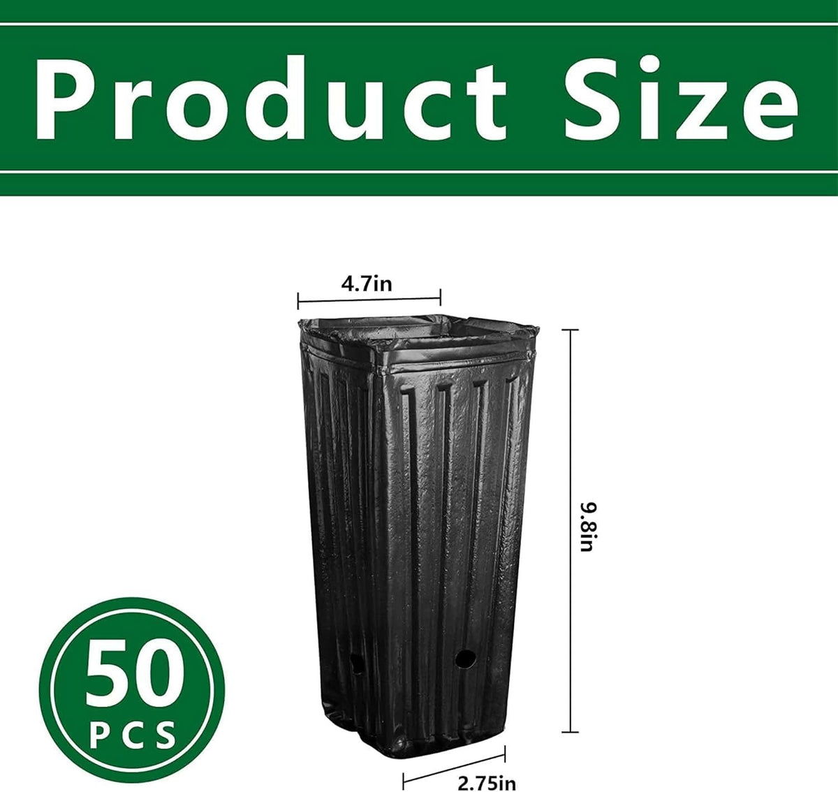 RunNico 50pcs Plastic Deep Plant Nursery Pots, 9.8”Tall Tree Pots,Black Deep Seedling Container
