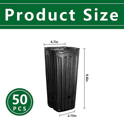 RunNico 50pcs Plastic Deep Plant Nursery Pots, 9.8”Tall Tree Pots,Black Deep Seedling Container