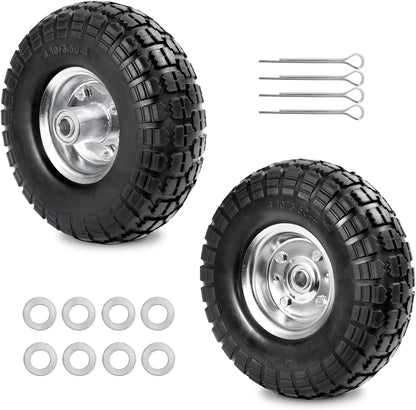 4.10/3.50-4 Tire Wheels Flat Free 10" Heavy Duty Solid Flat-Free Replacement Tire with 5/8 Axle