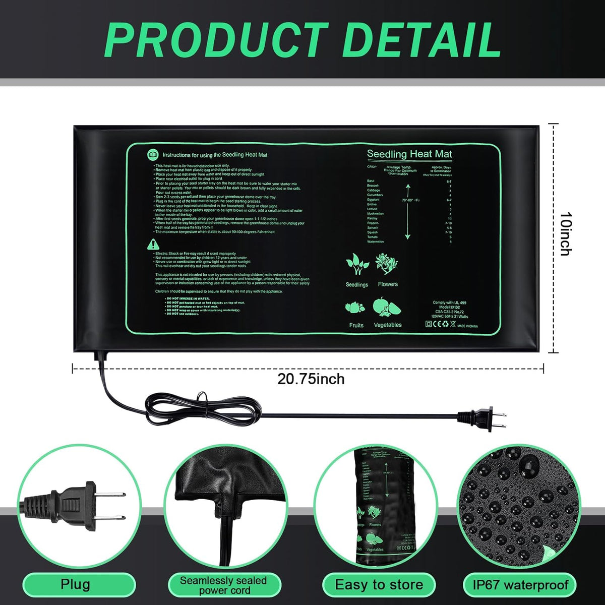 ROCEEI 10 Pack Durable Seedling Heat Mat 10 x 20.75 Waterproof Plant Heating Pad Warm Hydroponic