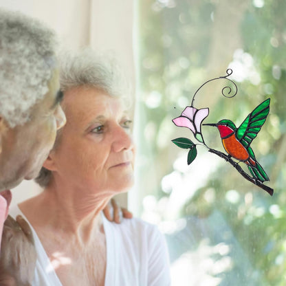 Handmade Stained Glass Hummingbird on Branch Colorful Glass Bird Suncatcher for Indoor Window Decor