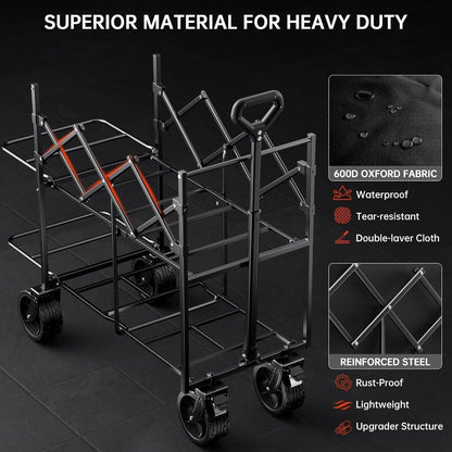 Double Decker Wagon 320L Large Capacity 400LBS Collapsible Sports Utility Cart with Big