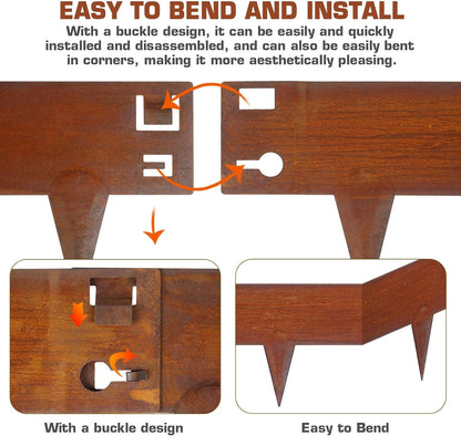 6.3Inch Cor-Ten Steel Landscape Edging, 6 Pack Hammer-in Metal Edging for Landscaping, Garden