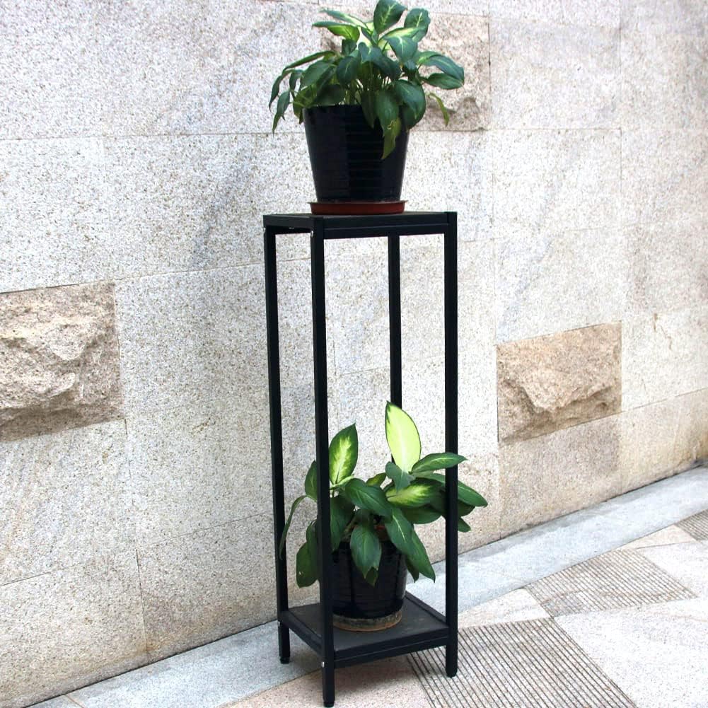 Zhongma 2 Tier 39.5" Tall Plant Stand with Slate Top, 12.4 x 10.63 x 39.5 inches, Square Flower