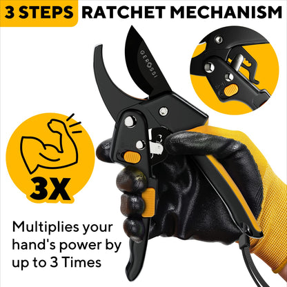 Ratchet Pruning Shears for Gardening Heavy Duty - Increases Cutting Power 3x - Perfect Ratchet