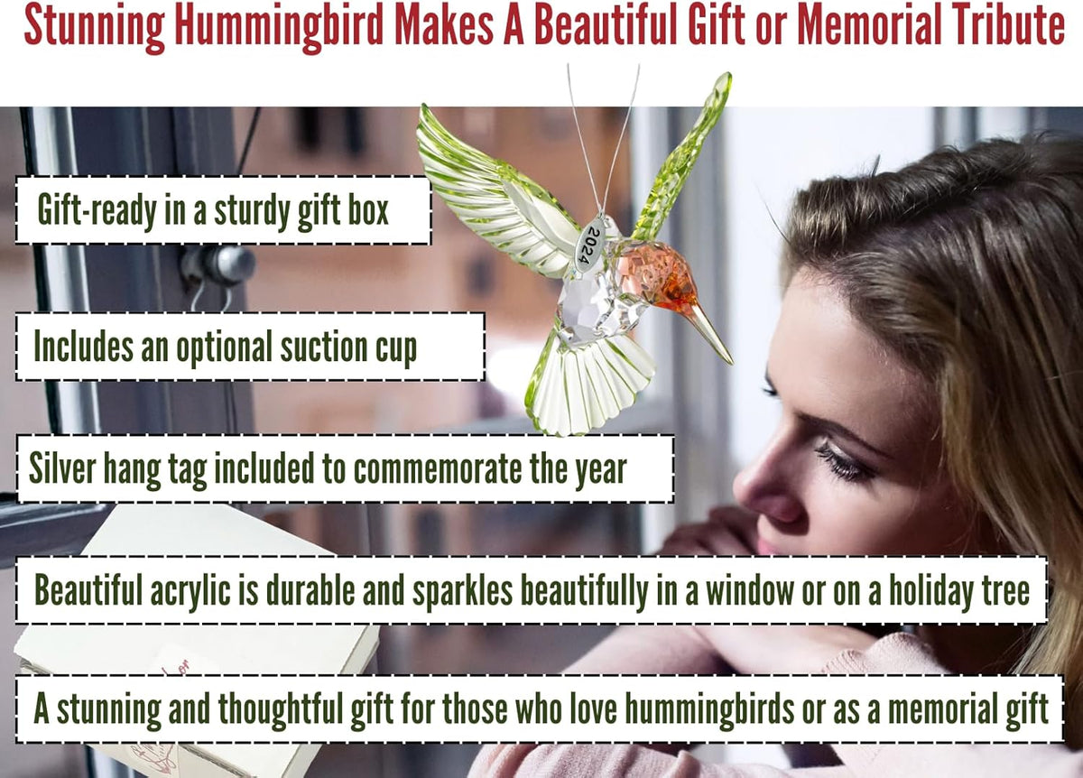 Crystal Suncatcher With Prism - 2025 Red-Throated Hummingbird Acrylic Ornament, Stunning Memorial