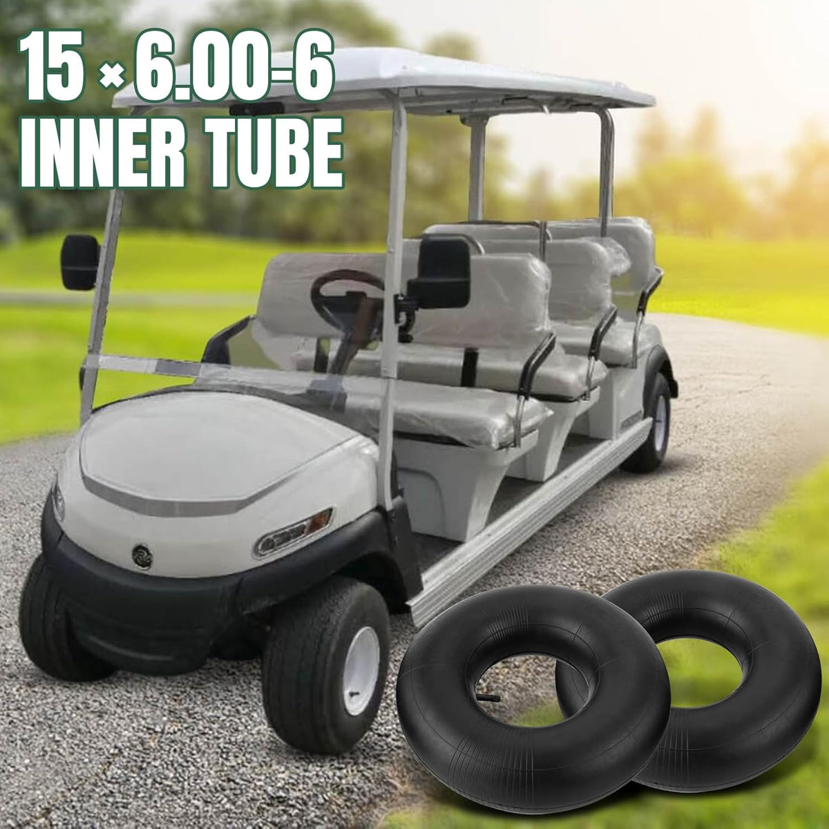 15x6.00-6" Inner Tube with Straight Valve Stem (2-Pack) - Heavy Duty Replacement Tire Tubes for