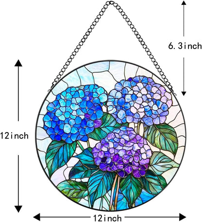 Handmade Hydrangea Flower Stained Glass Suncatcher - Vibrant Window Décor for