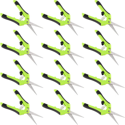 PINGEUI 12 Pack 6.5 Inches Green Micro Tip Pruning Snips, Bud Trimming Scissors with Straight Tip
