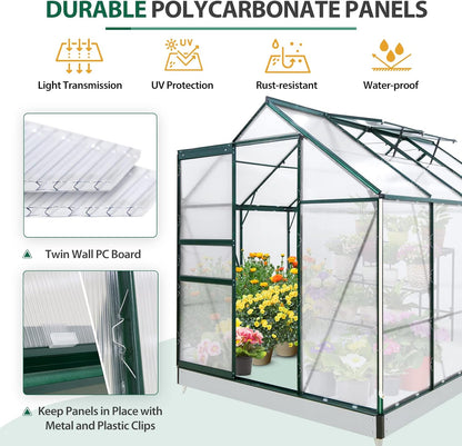 EAGLE PEAK 6x8x7 Outdoor Walk-in Hobby Greenhouse with Adjustable Roof Vent and Rain Gutter, Base