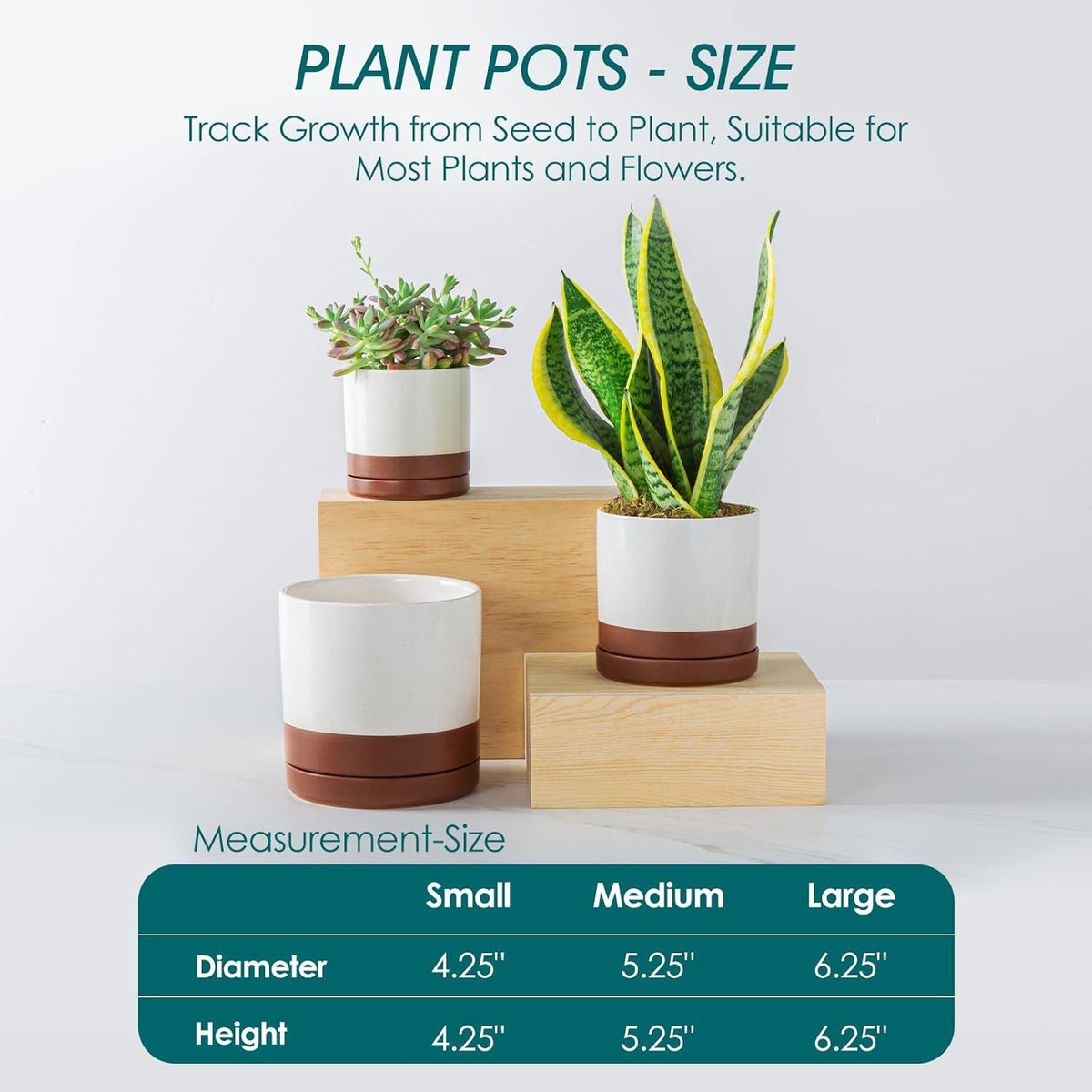 vancasso Ceramic Plant Pots, 3 Piece Planters for Indoor Plants, 4.25+5.25+6.25 Inch Flower Pots