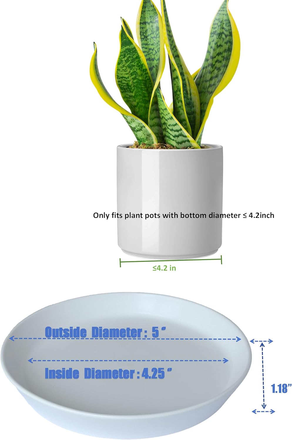 4 Pack of Plant Saucer, 5 inch Glazed Ceramic Plant Tray, Deep Drainage Tray for 4 Inch Flower