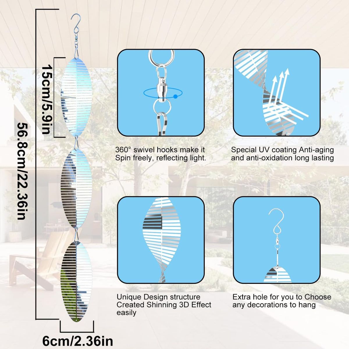 3 * 3 Stainless Steel Bird Scarer Discs Set, 3D Reflective Helix Wind Spinners Bird Reflector &
