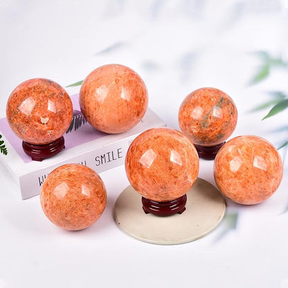 JIC Gem Big Sparkling Quartz Crystal Ball Sunstone Healing Crystal Gemstone Sphere with Decorative