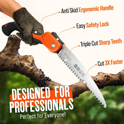 9-Inch Folding Camping Saw - Heavy Duty Pruning Saw with Triple-Cut SK5 Blade, 7 TPI Razor Teeth