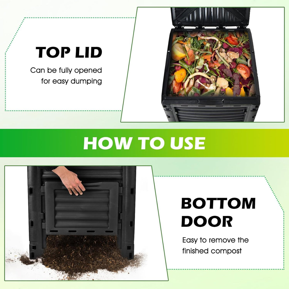 Happygrill Outdoor Compost Bin, Composting Box w/Top Flip Latch-on Lid,80 Gallons Composter for