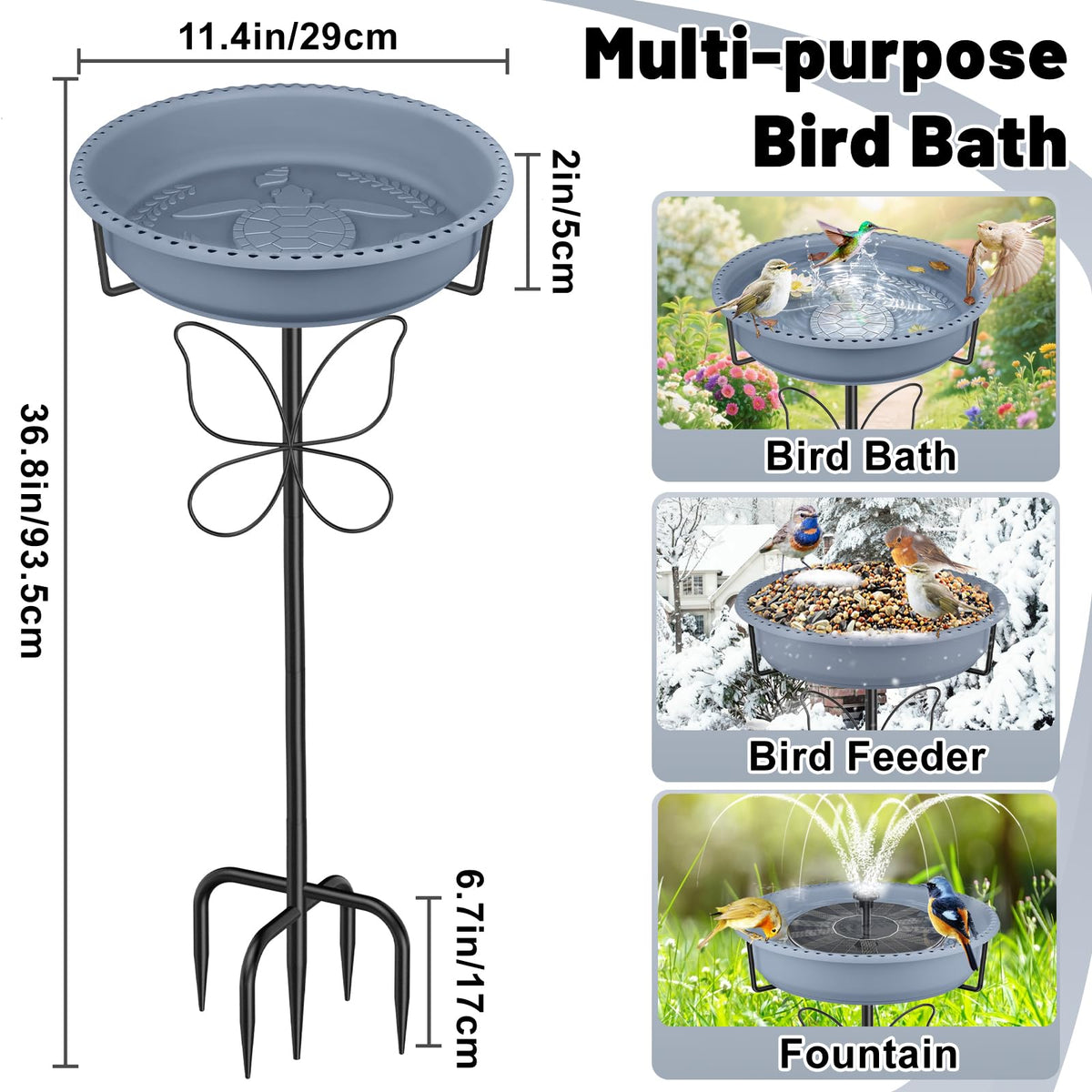 YOADEHOA Bird Bath for Outside, Garden Freestanding Birdbath & Birdfeeder with Removable Bowl, Bird