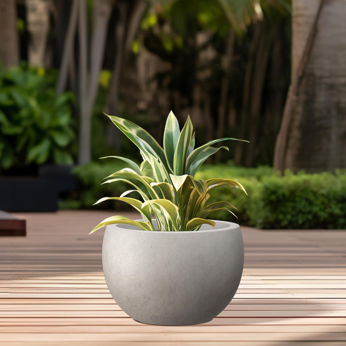Kante 15.7" Dia Round Concrete Planter, Outdoor/Indoor Large Bowl Plant Pots with Drainage Hole and