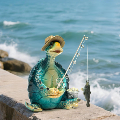 Hodao Sea Turtle Fishing Figurines Decoration Summer Turtle Crafts for Home Office Desk Decor
