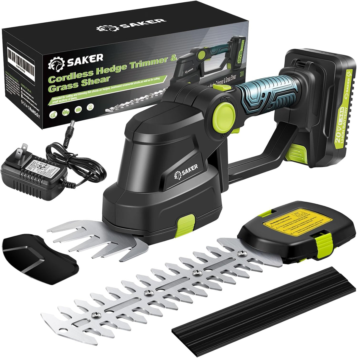 Saker Cordless Hedge Trimmer-20V Electric Shrub Trimmer Grass Shears Handheld Grass Cutter, Hedge