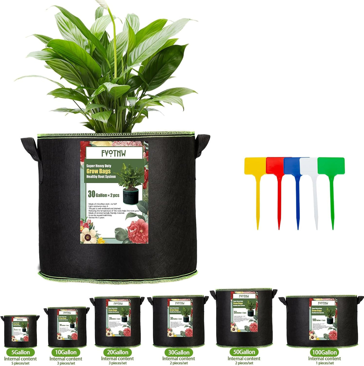 3-Pack 15 Gallon Plant Grow Bags, Thickened Nonwoven Fabric Pots with Handles,Durable Garden