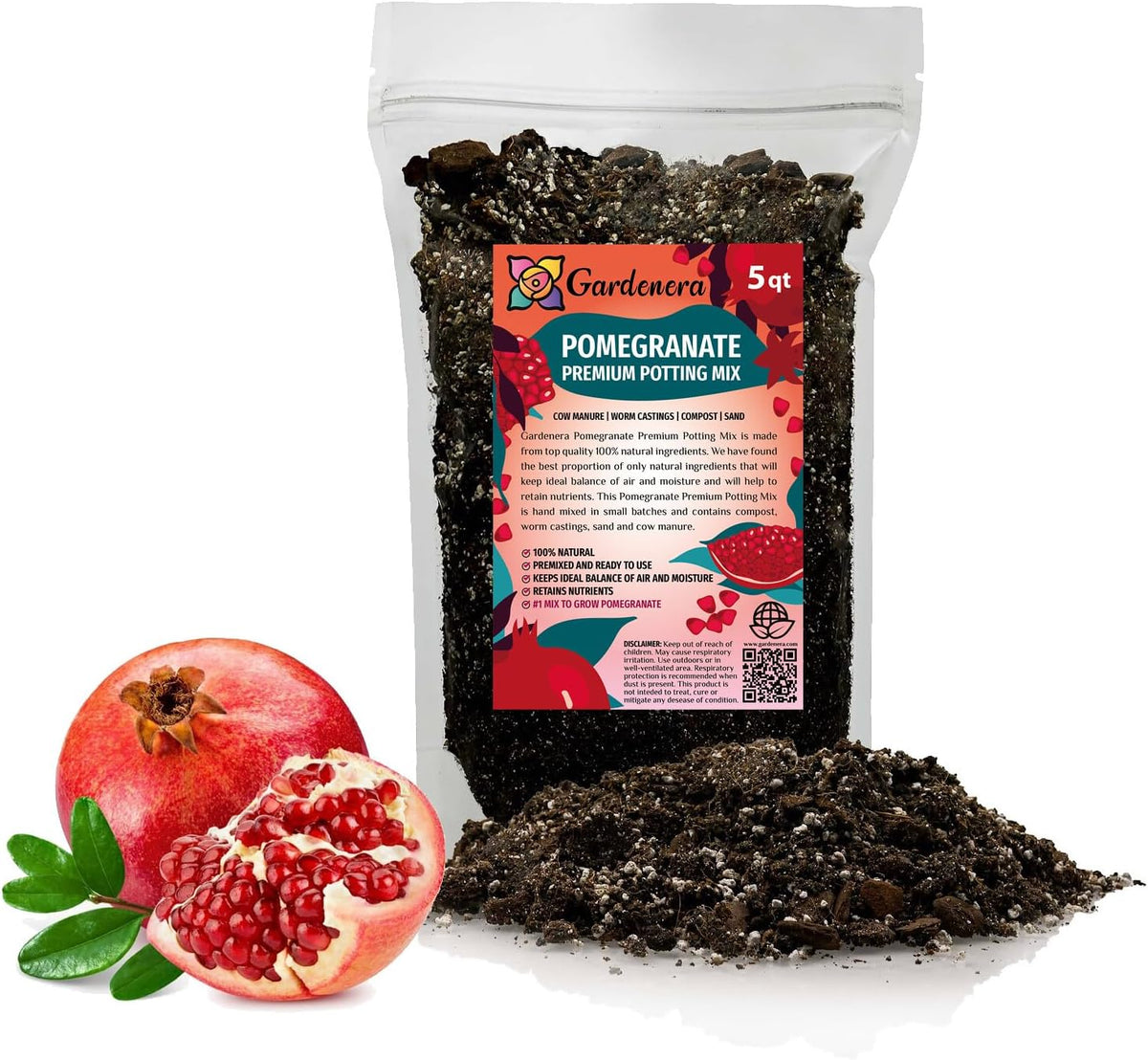 Gardenera Premium Pomegranate Potting Soil Mix - Ideal Nutrient Blend for Growing Robust
