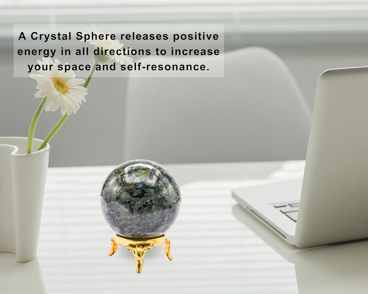 Amazing Gemstone Green Jade Crystal Ball with Stand - 2 Inches Crystal Sphere Meditation Balls for