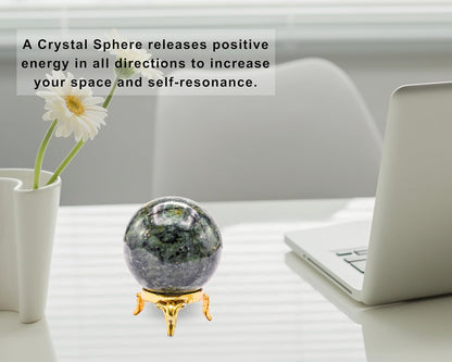 Amazing Gemstone Green Jade Crystal Ball with Stand - 2 Inches Crystal Sphere Meditation Balls for
