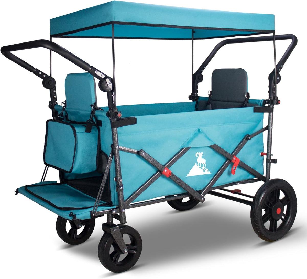 Foldable Wagon with Canopy - Collapsible Utility Cart with 2 Seats & Belts, Adjustable Handle