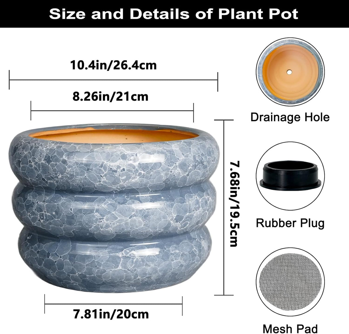 SQOWL Ceramic Planter 10 Inch - Indoor Plant Pot with Drainage Hole Outdoor Planter Large Flower