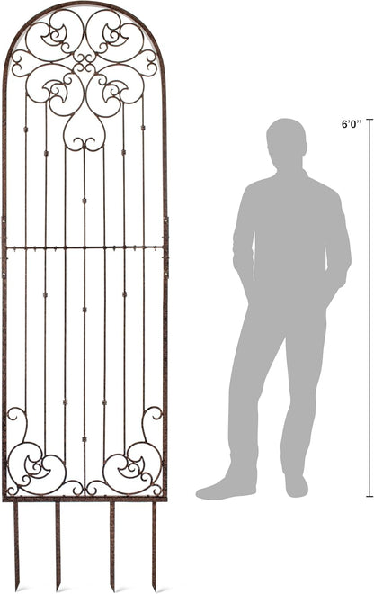 H Potter 8 Foot Tall Garden Trellis Wrought Iron Heavy Scroll Metal Decoration Lawn Patio and Wall
