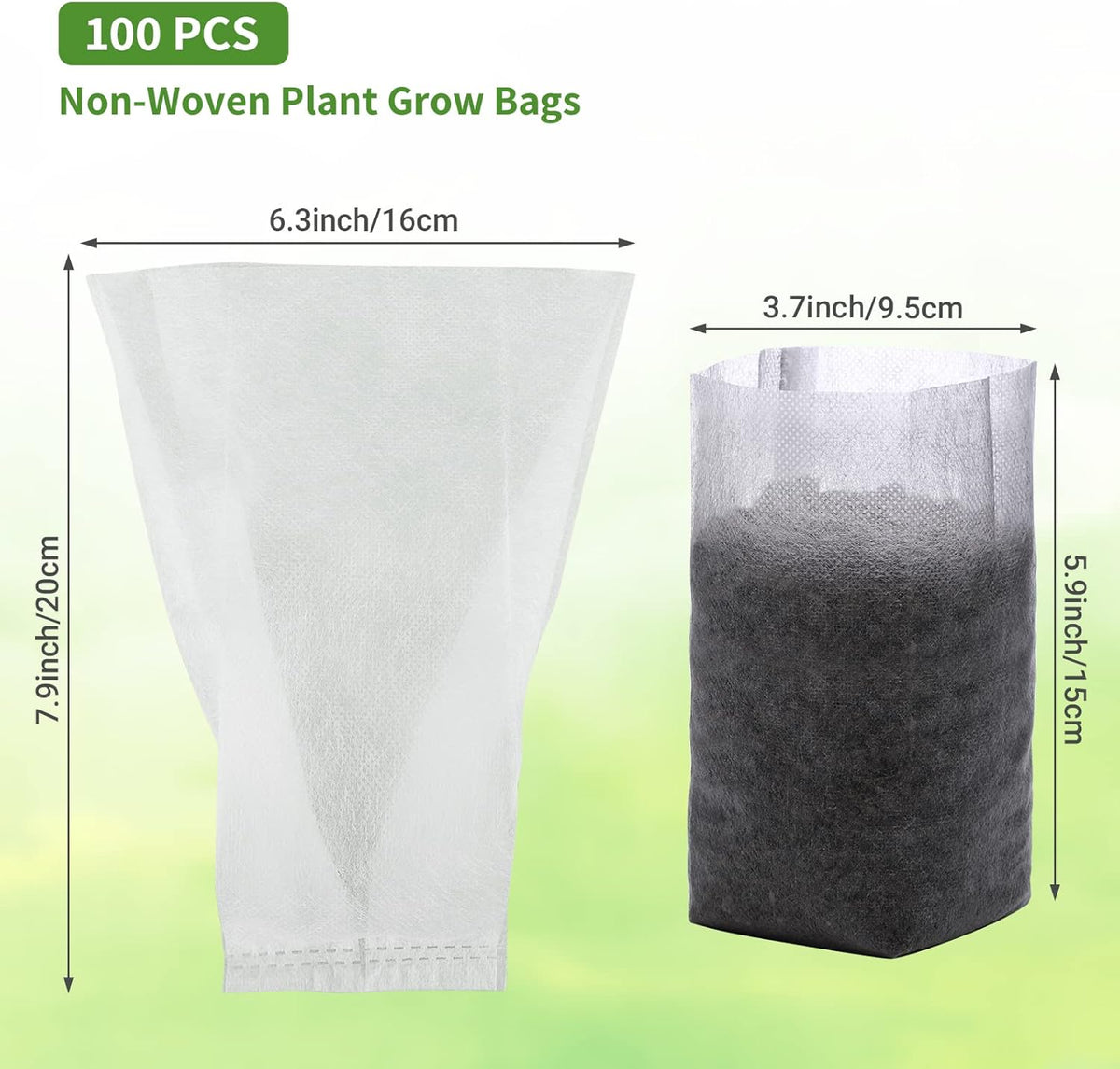 GREANER Biodegradable Seed Nursery Bags - 6.6x7.8 inches, 100PCS Non-Woven Plants Grow Bags for