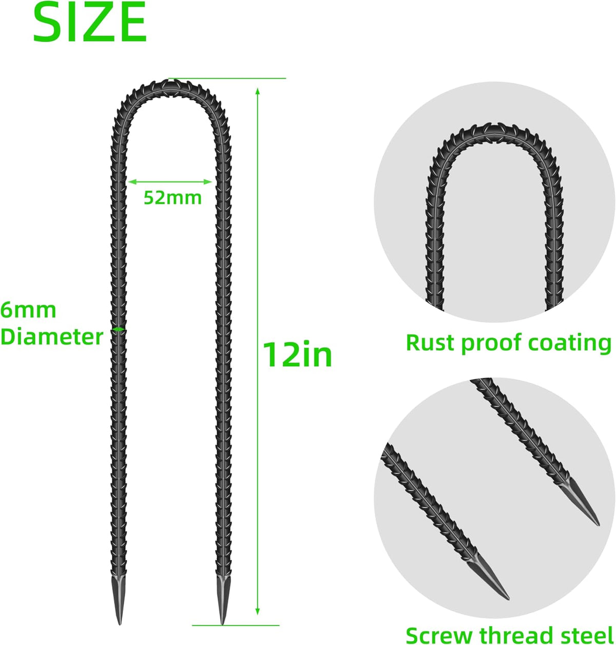 22 Pieces 12-Inch Garden Ground Stakes Galvanized Steel U Shape Hook Rebar Stake - Heavy Duty