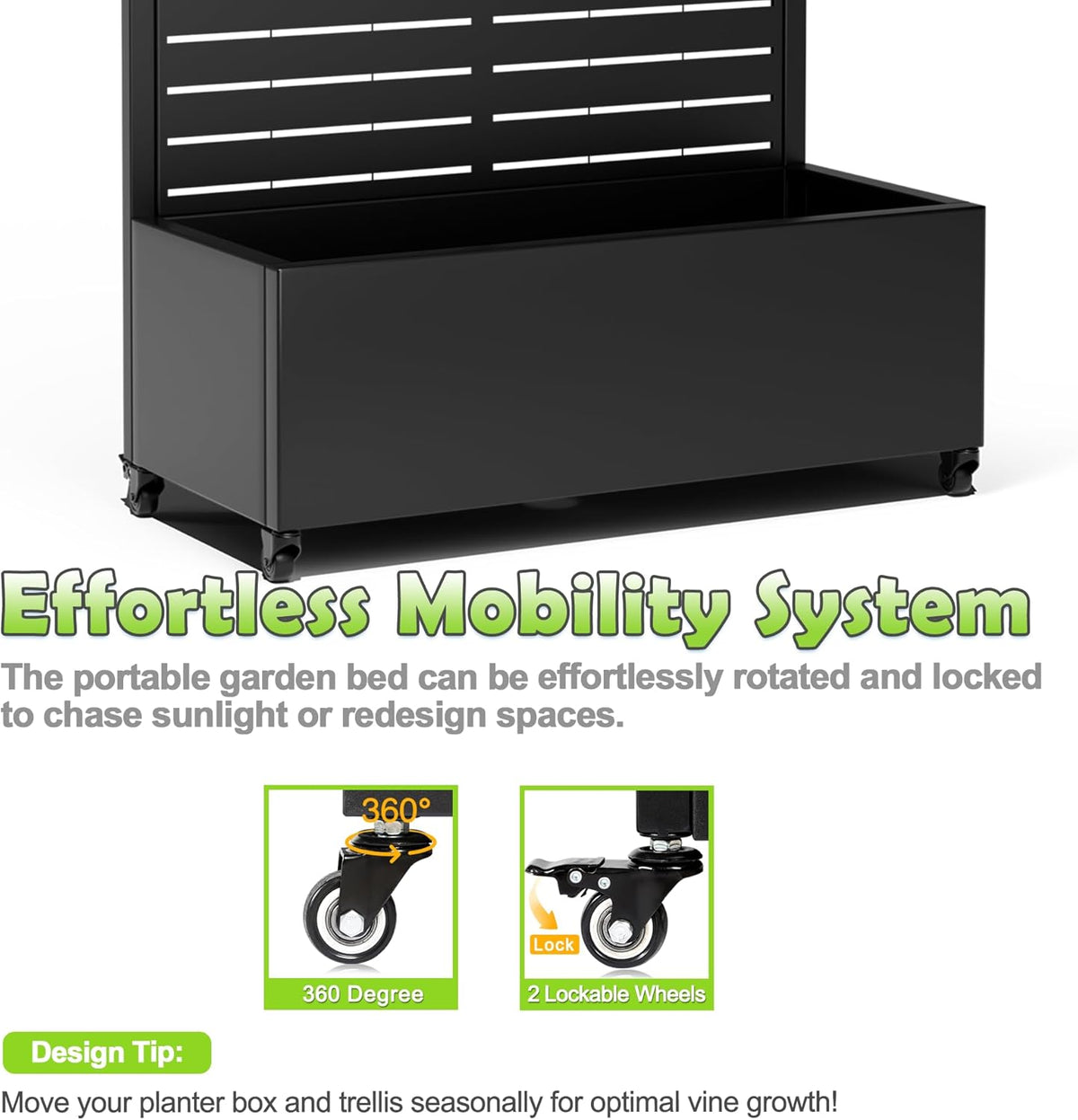 15.7"×70.9"×35.4" Metal Raised Garden Bed with Trellis and Wheels - Tall Trellis Planter Box for