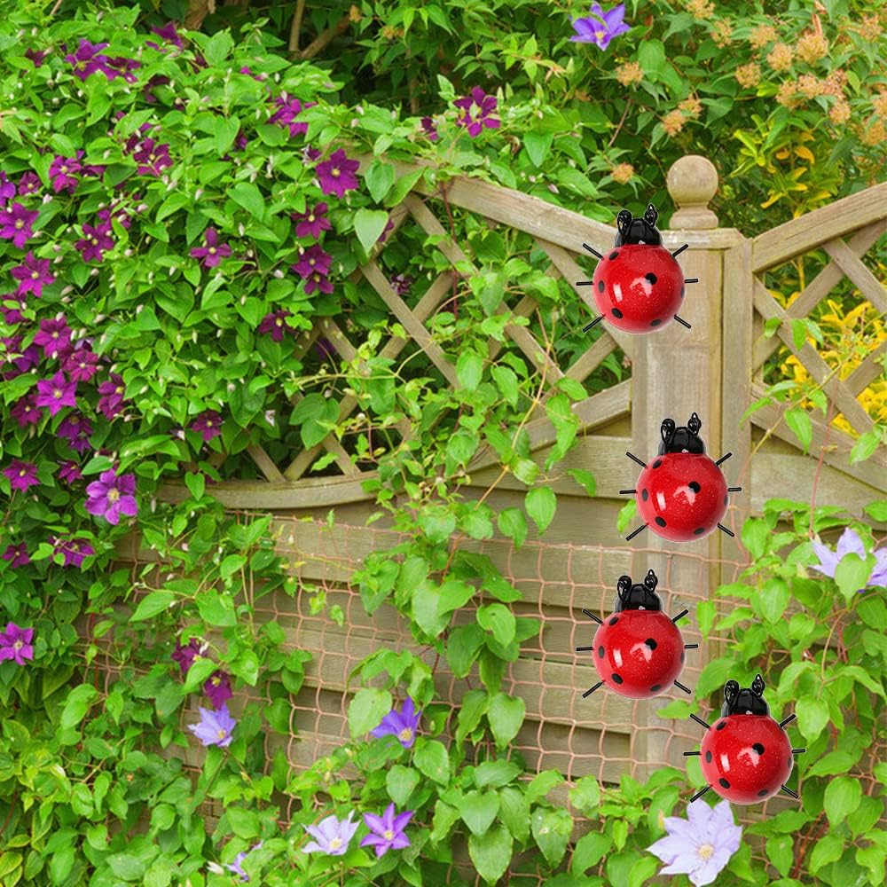 Metal Garden Decor for Outside Cute Ladybugs Yard Art Lawn Ornaments Wall Sculptures & Statues
